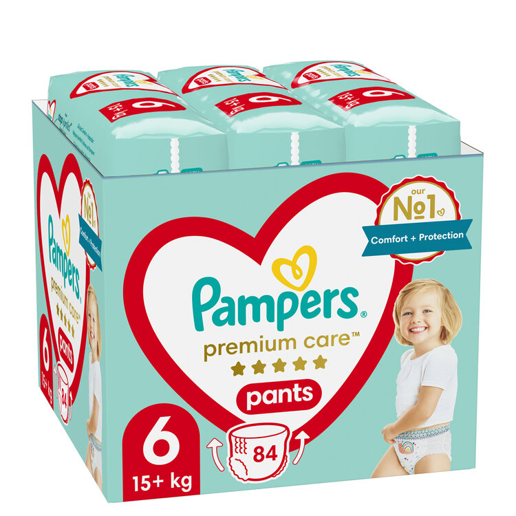PAMPERS Premium Care plienkové nohavičky 6 (84 ks), 15 kg+